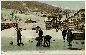 Outdoor Curling Match on the ice at Bern, Switzerland Outdoor Curling Match on the ice at Bern, Switzerland