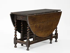 <b class=qtipBold><figcaption>Table</figcaption></b><br>Oval oak gateleg table made from oak, elm and red deal, with two hinged leaves on a joined frame, and a drawer at one end, made in England c.1675-1700. Date: c.1685-1700<br><em>© The Geffrye Museum of the Home / Mary Evans Picture Library</em> Table