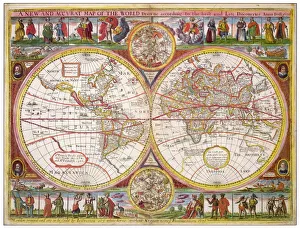 <b class=qtipBold><figcaption>Overton World Map/1670</figcaption></b><br>A new and accurate map of the world drawn according to the best and late discoveries of 1670.<br><em>© Mary Evans Picture Library</em> Overton World Map/1670