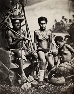 Pacific Islands, Oceania: portrait of a man and two women Pacific Islands, Oceania: portrait of a man and two women