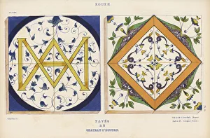 Painted pavement tiles from Rouen in the Chateau Painted pavement tiles from Rouen in the Chateau