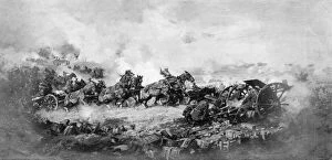 Horse Back Gallery: Painting by Hs Power, artillery and horses at Ypres, WW1