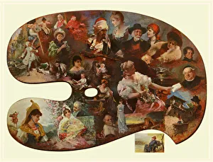 Painting on a palette by various German artists Painting on a palette by various German artists