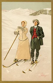 Pair of Skiers - Switzerland - 1900s Pair of Skiers - Switzerland - 1900s