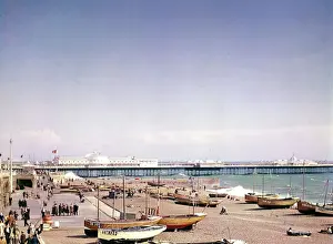 Prints of The Palace Pier, Brighton, East Sussex, England, which was built between 1891 and 1899 and is one of Britains top tourist attractions. Date: late 1950s Brighton And Hove Prints: Late 1950s Print of Palace Pier, Brighton, East Sussex