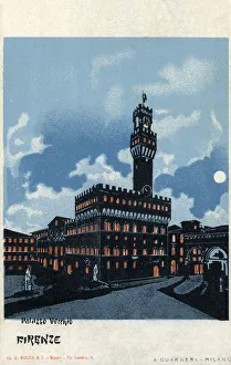 Palazzo Vecchio at night, Florence, Italy. Date: circa 1904 Palazzo Vecchio at night, Florence, Italy. Date: circa 1904