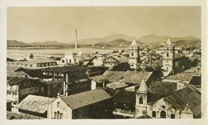 Panama City, Panama - view over the rooftops toward the Catedral Metropolitan de Nuestra Panama City, Panama - view over the rooftops toward the Catedral Metropolitan de Nuestra