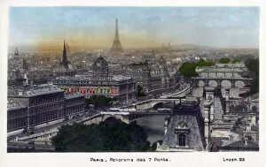 Panoramic View of the seven bridges over the River Seine in Paris. Date: 1934