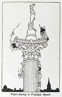 <b class=qtipBold><figcaption>Paper chasing / W H Robinson</figcaption></b><br>In post war Britain, permanent features such as Trafalgar Square should be enlisted as sports centers, allowing paper chasers to compete. Please note: Credit must appear as (c) Courtesy of the estate of Mrs J.C.Robinson/Pollinger Ltd/Mary Evans Picture Library<br><em>© Mary Evans Picture Library 2015 - https://copyrighthub.org/s0/hub1/creation/maryevans/MaryEvansPictureID/10412500</em> Paper chasing / W H Robinson