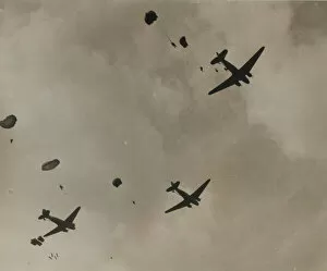 Airborne Collection: Paratroops landing on the outskirts of Arnhem