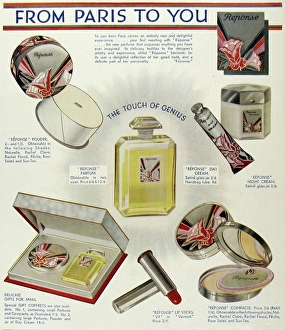 <b class=qtipBold><figcaption>From Paris to You</figcaption></b><br>Advertisement from 1930 for a new Parisian fragrance range, 'Reponse'.<br><em>© Mary Evans Picture Library 2015 - https://copyrighthub.org/s0/hub1/creation/maryevans/MaryEvansPictureID/10216174</em> From Paris to You