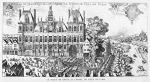 <b class=qtipBold><figcaption>Paris Hotel De Ville</figcaption></b><br>The Hotel de Ville and la place de Greve, Paris. An artillery salvo is taking place to celebrate something.<br><em>© Mary Evans Picture Library</em> Paris Hotel De Ville