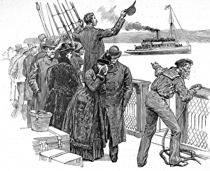 Passengers on a Trans-Atlantic steamer waving goodbye to the Passengers on a Trans-Atlantic steamer waving goodbye to the