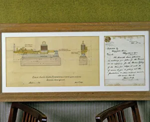 <b class=qtipBold><figcaption>Patent turbo electric generator</figcaption></b><br>Patent turbo electric generator (steam motor and dynamo combined), 1890 Date: 1890<br><em>© The Institution of Mechanical Engineers/Mary Evans</em> Patent turbo electric generator