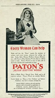 Wool Gallery: Patons knitting wools advertisement, WW1 comforts
