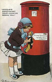Patriotic British postcard, girl with doll, WW1 Patriotic British postcard, girl with doll, WW1