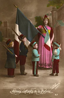 Patriotic French Postcard - Little soldiers and Marianne Patriotic French Postcard - Little soldiers and Marianne
