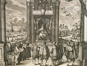 Peace of Augsburg (September 25, 1555). German Bible, 17th c Peace of Augsburg (September 25, 1555). German Bible, 17th c