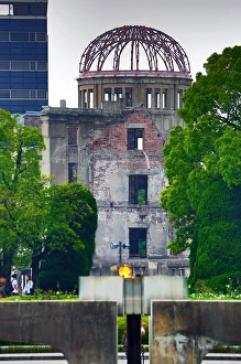 Peace flame and Genbaku Domu, Atomic Bomb Dome, Hiroshima Peace flame and Genbaku Domu, Atomic Bomb Dome, Hiroshima