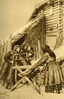 Peasant women sawing wood, Republic of Estonia Peasant women sawing wood, Republic of Estonia