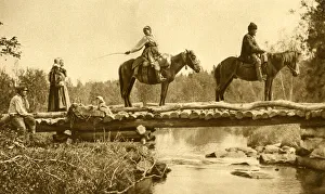Peasants crossing a stream on horseback, Finland Peasants crossing a stream on horseback, Finland