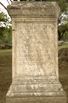 <b class=qtipBold><figcaption>Pedestal inscribed. Olympia. Greece</figcaption></b><br>Pedestal with inscribed. Ruins of the Sanctuary of Olympia. Greece.<br><em>© Thaliastock / Mary Evans</em> Pedestal inscribed. Olympia. Greece