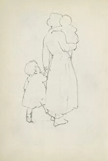 Dawson Collection: Pencil sketch of mother with children