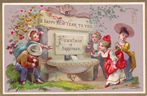 People drinking water on a New Year card People drinking water on a New Year card