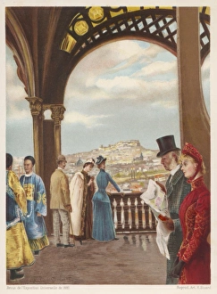 <b class=qtipBold><figcaption>People on Eiffel Tower</figcaption></b><br>Visitors enjoy the view from the first stage of the Eiffel Tower.<br><em>© Mary Evans Picture Library</em> People on Eiffel Tower