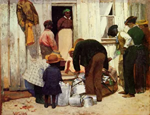 Peddler Gallery: People Gather around Black Tin Peddler