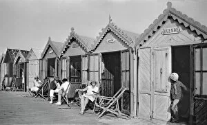 Cabin Gallery: People outside beach huts, Cayeux, France