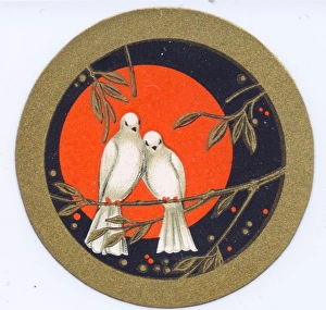 Perfume label, two doves on a branch Perfume label, two doves on a branch