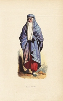 Persian woman in burqa with window veil, pantaloons Persian woman in burqa with window veil, pantaloons