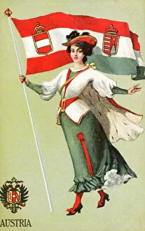 Austro Gallery: Personification of the Austro-Hungarian Empire with Flag