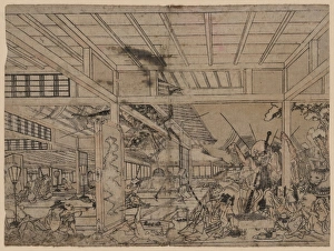 Perspective picture of Minamoto Raiko battling the giant spi Perspective picture of Minamoto Raiko battling the giant spi