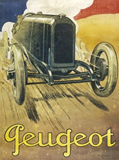 <b class=qtipBold><figcaption>Peugeot Car Advert 1930S</figcaption></b><br>An advertisement for Peugeot motor cars, depicting one of their racing models at full pelt<br><em>© Mary Evans Picture Library 2015 - https://copyrighthub.org/s0/hub1/creation/maryevans/MaryEvansPictureID/10232158</em> Peugeot Car Advert 1930S