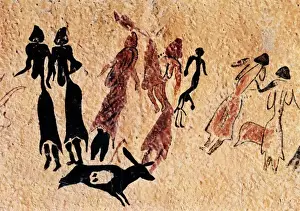 Cave Painting Prints: Phallic Dance Print, Mesolithic Cave Art, El Cogul, Spain