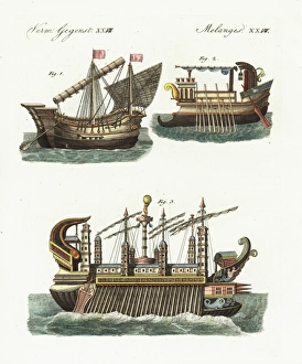 Phoenician merchant ship, warship, and floating Phoenician merchant ship, warship, and floating