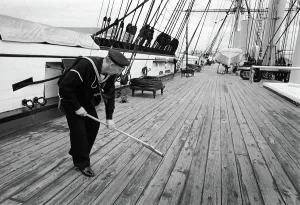 Lord Nelson Prints: HMS Victory Print: Sailor Scrubs Main Deck, circa 1990