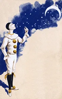 Pierrot admiring the moon and the stars Pierrot admiring the moon and the stars