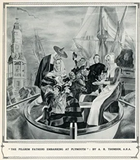 The Pilgrim Fathers embarking at Plymouth by A. R. Thomson The Pilgrim Fathers embarking at Plymouth by A. R. Thomson