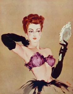 <b class=qtipBold><figcaption>Pin-Up Girl by David Wright</figcaption></b><br>Pin-up Girl by David Wright, showing a woman in bra, petticoat and evening gloves looking at her reflection in a hand mirror. Wright produced a series of over 160 illustrations or 'pin-ups' for 'The Sketch' during the 1940's. David Wright's 'Lovelies' proved hugely popular and adorned practically every military mess, bunker, dormitory or club room in the country during World War II.<br><em>© Estate of David Wright/ILN/Mary Evans Picture Library</em> Pin-Up Girl by David Wright