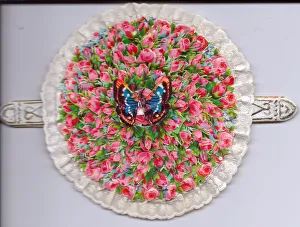 Pink roses on a circular greetings card Pink roses on a circular greetings card