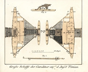 Plan of a large Carolinian boat with outrigger Plan of a large Carolinian boat with outrigger
