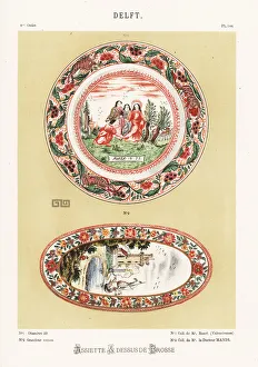 Plate and hairbrush from Delft, Netherlands, 18th century Plate and hairbrush from Delft, Netherlands, 18th century