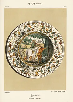 Plate from Nevers, France, decorated with Plate from Nevers, France, decorated with