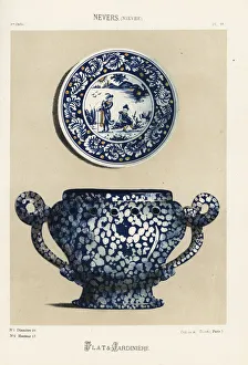 Plate and planter from Nevers, France Plate and planter from Nevers, France