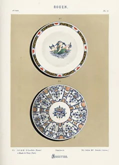 Plates decorated with cupids on a sea monster Plates decorated with cupids on a sea monster