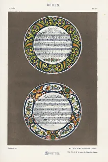 Plates decorated with musical scores within Plates decorated with musical scores within