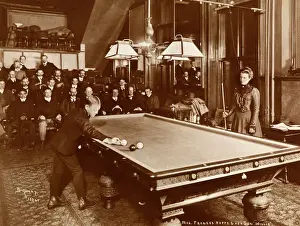 Snooker Prints: Mrs. Frances Hoppe Playing Billiards with Son, 1890 Print